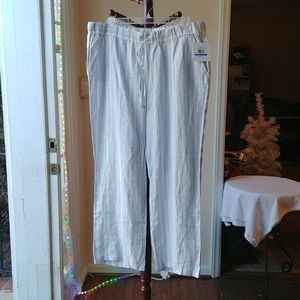 NWT, Ellen Tracy, 100% Linen, XL, Hampton Stripe Chambray, Pants